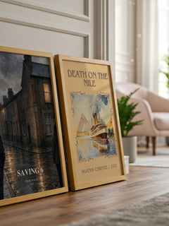 Saving 6 watercolour print framed by window – literary home decor