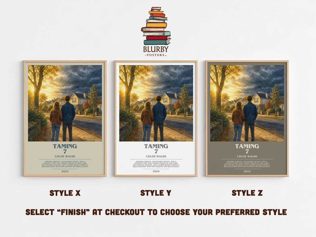 Taming 7 bookish print in frame leaning in hallway – young adult wall art (mockup)