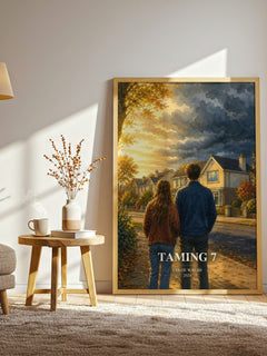 Taming 7 watercolour print in frame leaning in hallway – young adult wall art