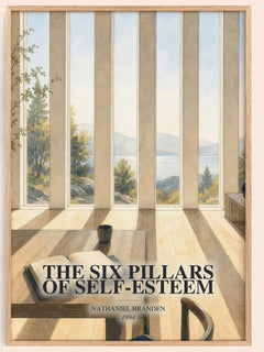 The six pillars of self-esteem watercolour book poster by Nathaniel Branden – framed literary art print