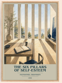 The six pillars of self-esteem book cover book poster by Nathaniel Branden – framed literary art print