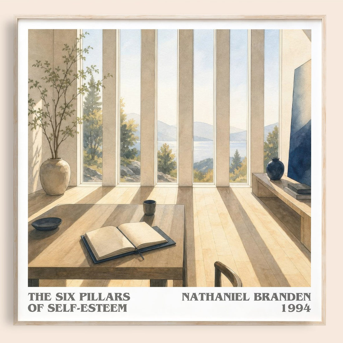 The six pillars of self-esteem literary book poster by Nathaniel Branden – framed literary art print