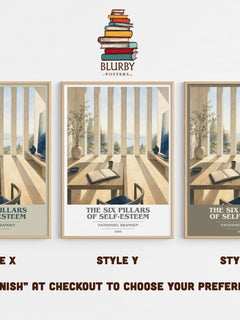 The six pillars of self-esteem book cover print in frame leaning in hallway – non fiction wall art