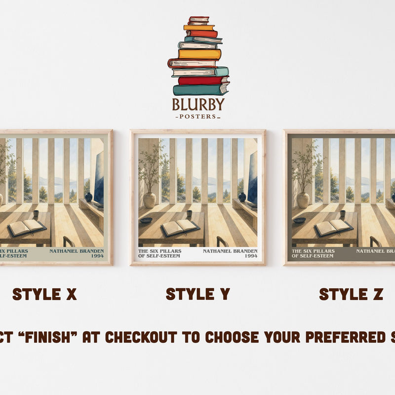 The six pillars of self-esteem literary print in frame leaning in hallway – non fiction wall art
