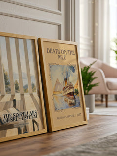 The six pillars of self-esteem watercolour print framed by window – literary home decor