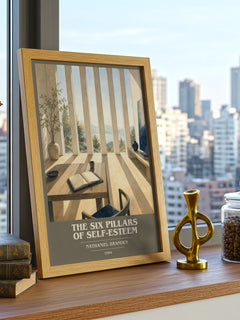 The six pillars of self-esteem book cover print framed by window – literary home decor