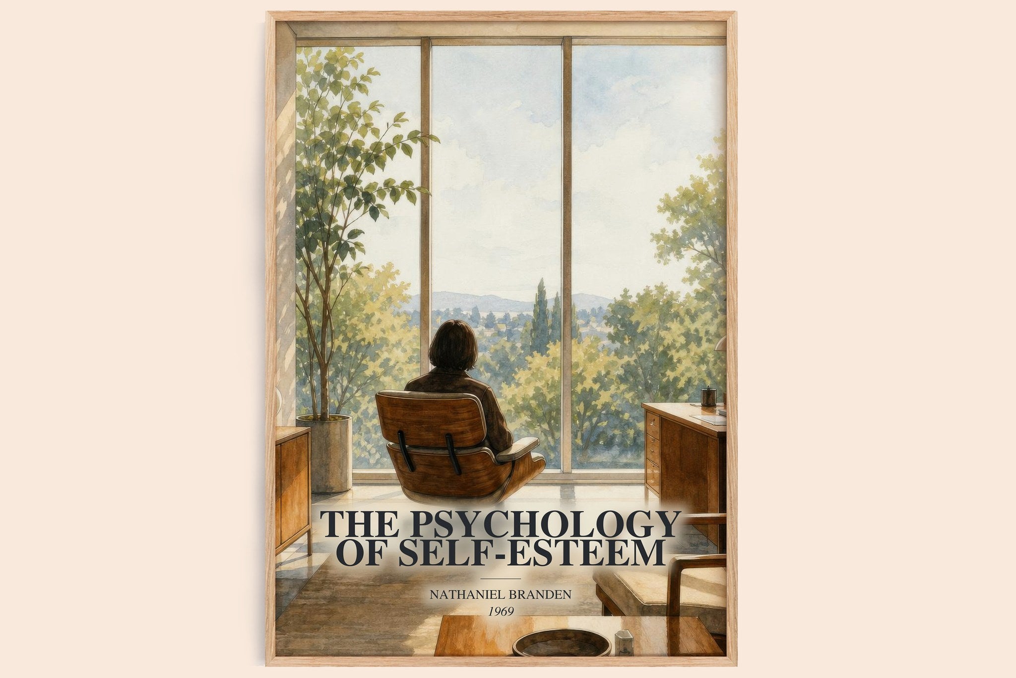 psychology of self-esteem Book Watercolour Illustration by N. Branden