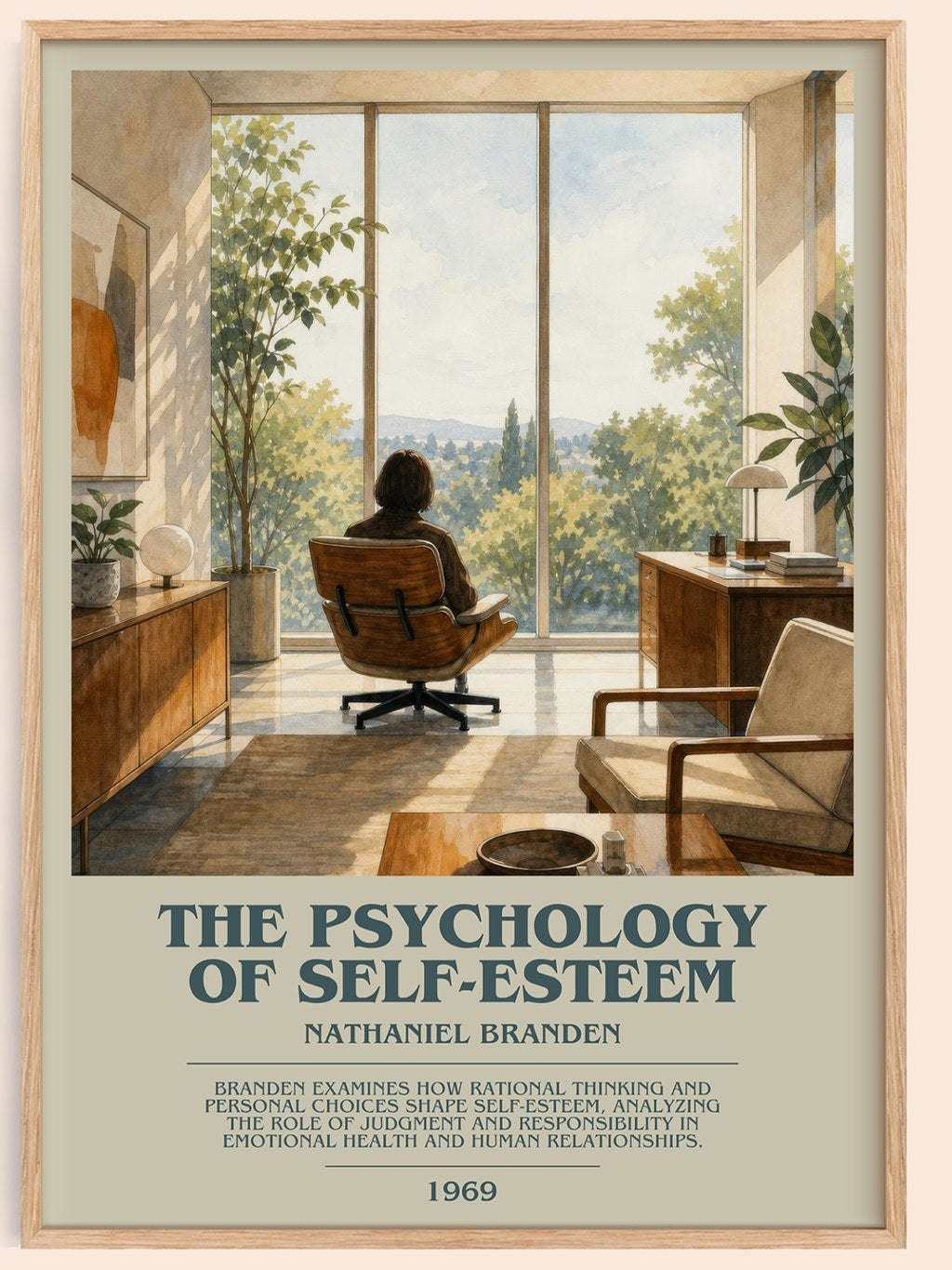 The psychology of self-esteem bookish book poster by Nathaniel Branden – framed literary art print