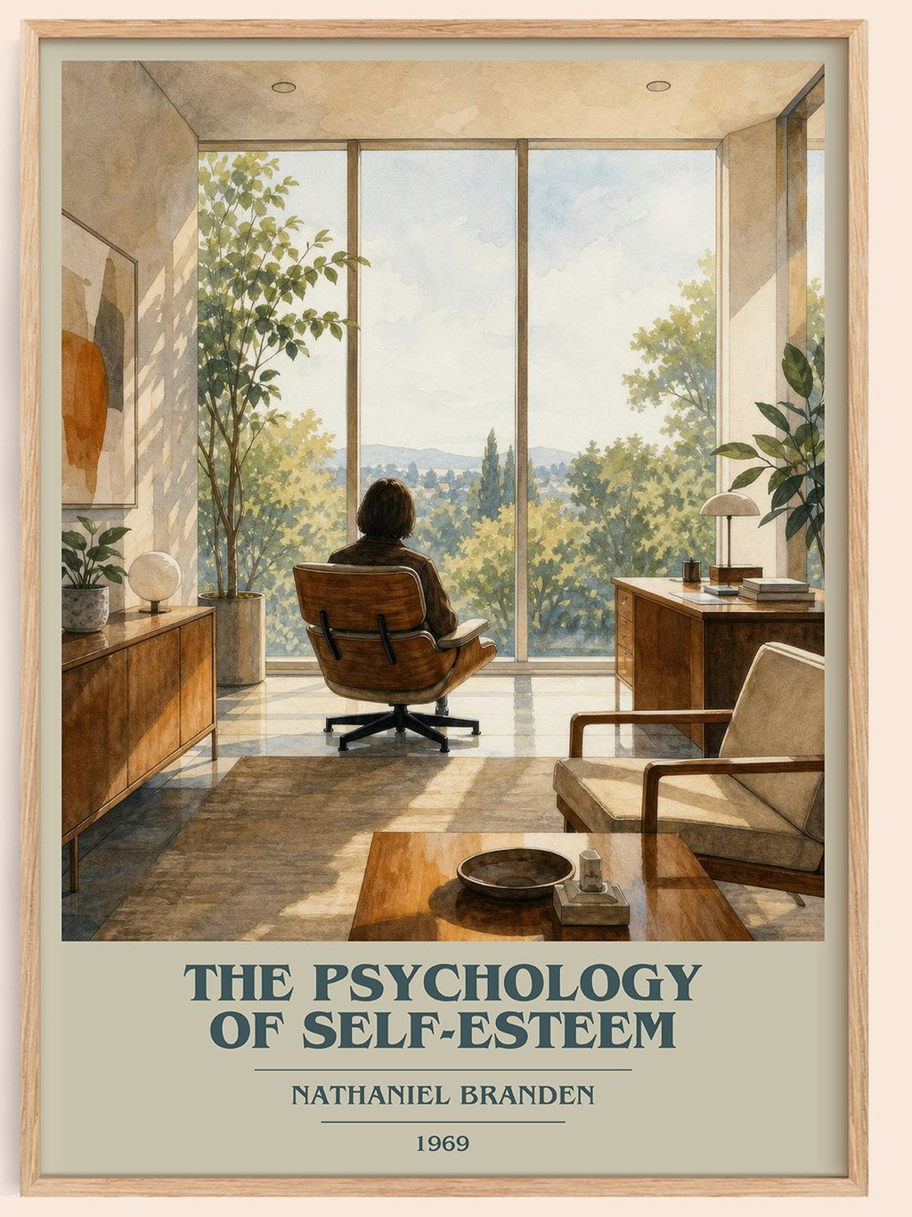 The psychology of self-esteem book cover book poster by Nathaniel Branden – framed literary art print