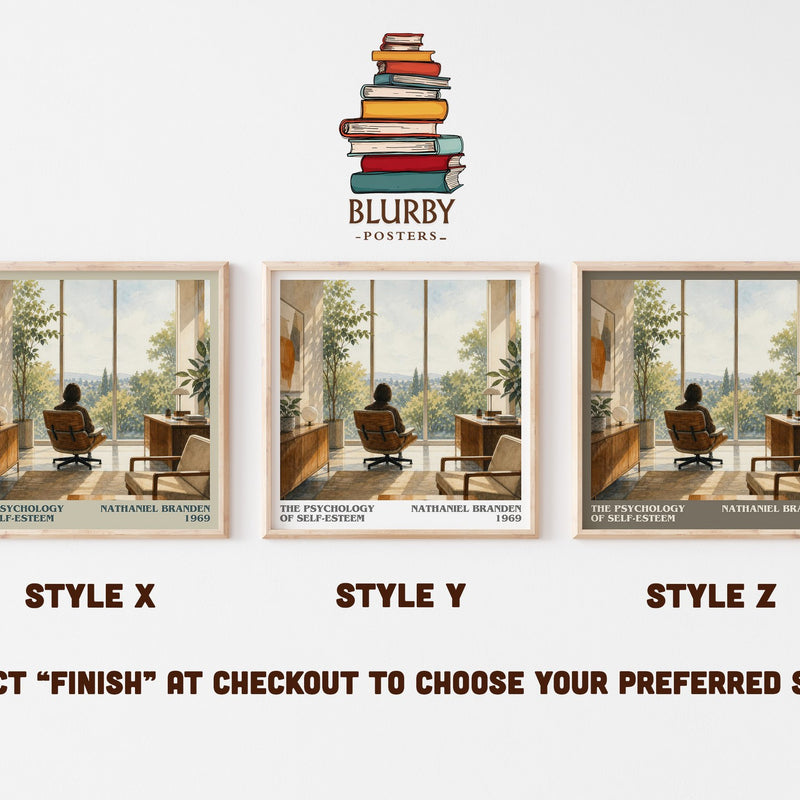 The psychology of self-esteem literary print in frame leaning in hallway – non fiction wall art