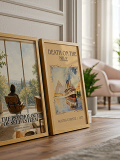 The psychology of self-esteem watercolour print framed by window – literary home decor