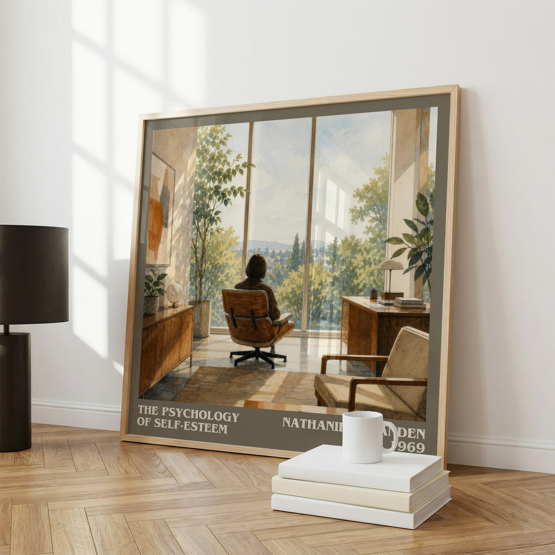 The psychology of self-esteem literary print framed by window – literary home decor