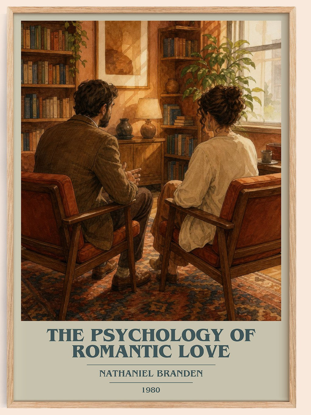 The psychology of romantic love book cover book poster by Nathaniel Branden – framed literary art print