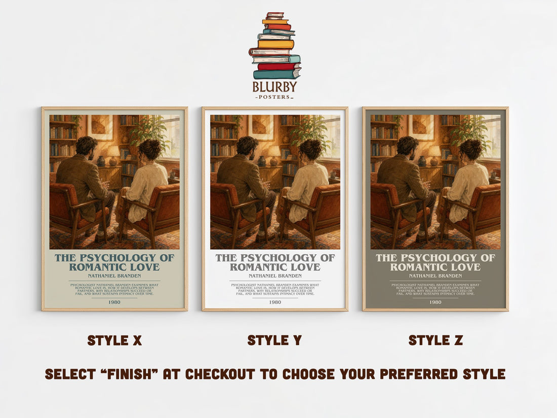 The psychology of romantic love bookish print in frame leaning in hallway – non fiction wall art (mockup)
