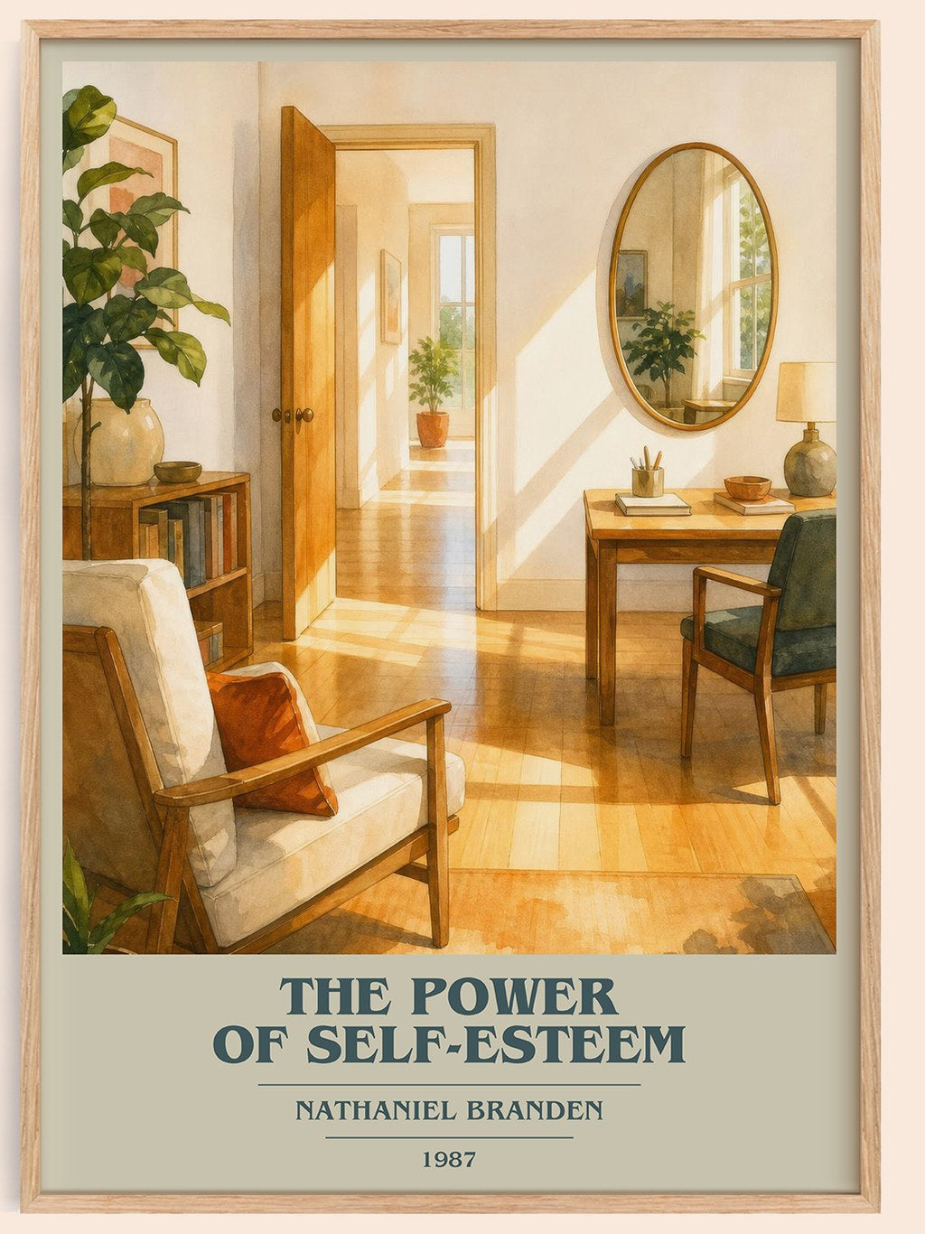 The power of self-esteem book cover book poster by Nathaniel Branden – framed literary art print