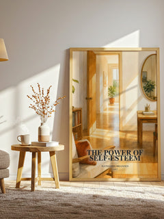 The power of self-esteem watercolour print in frame leaning in hallway – non fiction wall art