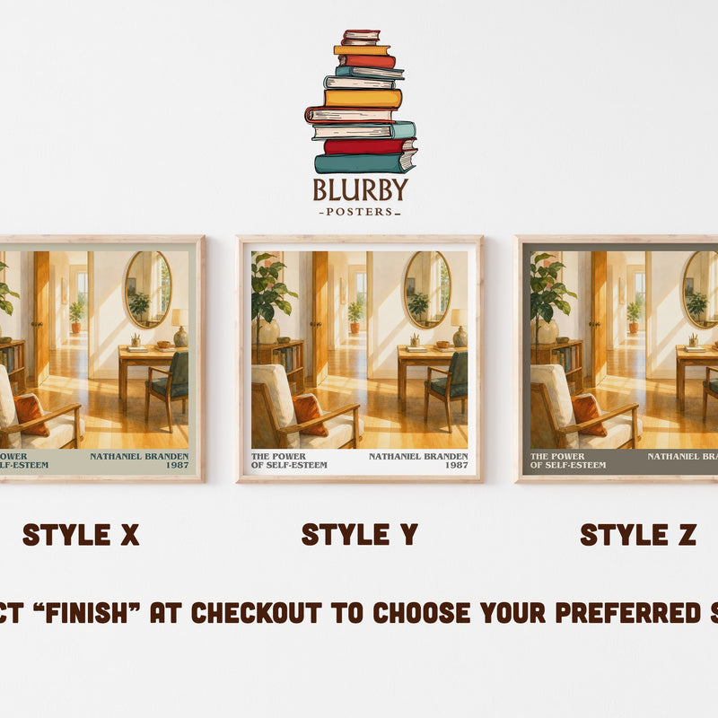 The power of self-esteem literary print in frame leaning in hallway – non fiction wall art