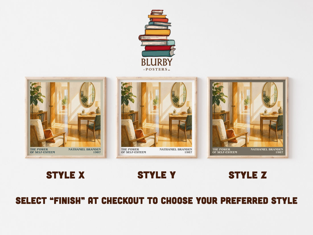 The power of self-esteem literary print in frame leaning in hallway – non fiction wall art (mockup)