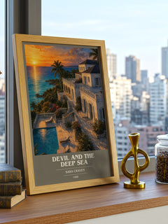 Devil and the Deep Sea book cover print framed by window – literary home decor