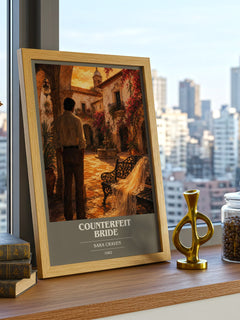 Counterfeit Bride book cover print framed by window – literary home decor