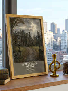 A High Price to Pay book cover print framed by window – literary home decor