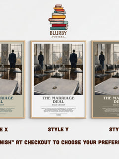 The Marriage Deal bookish print in frame leaning in hallway – romance wall art