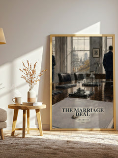 The Marriage Deal watercolour print in frame leaning in hallway – romance wall art