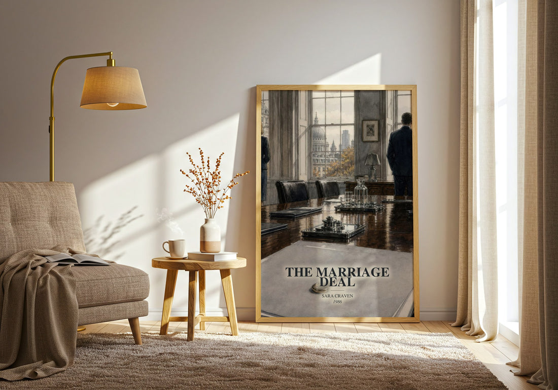 The Marriage Deal watercolour print in frame leaning in hallway – romance wall art