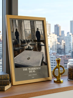 The Marriage Deal book cover print framed by window – literary home decor