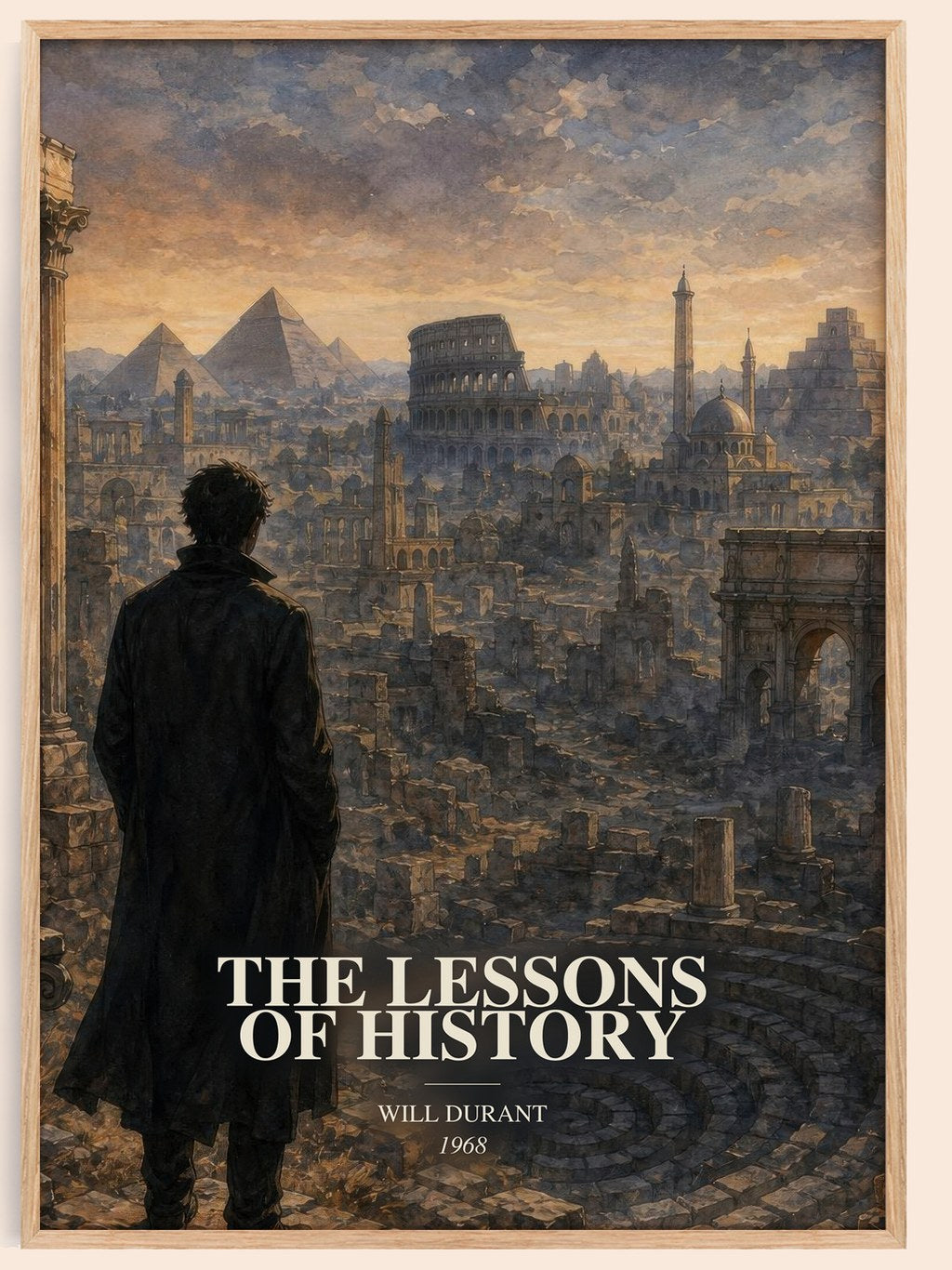 The Lessons of History watercolour book poster by Will Durant – framed literary art print