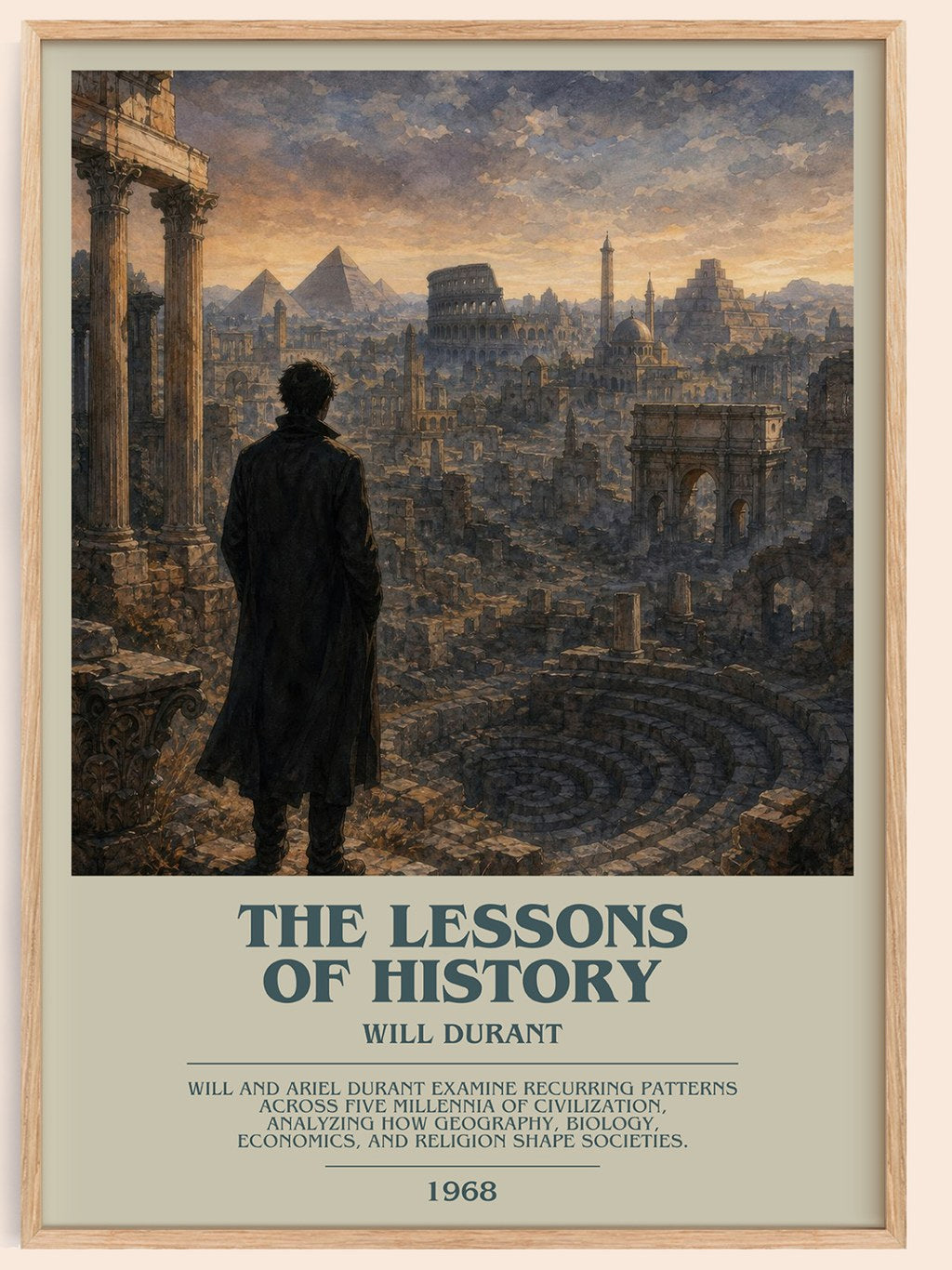 The Lessons of History bookish book poster by Will Durant – framed literary art print