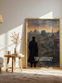The Lessons of History watercolour print in frame leaning in hallway – non fiction wall art