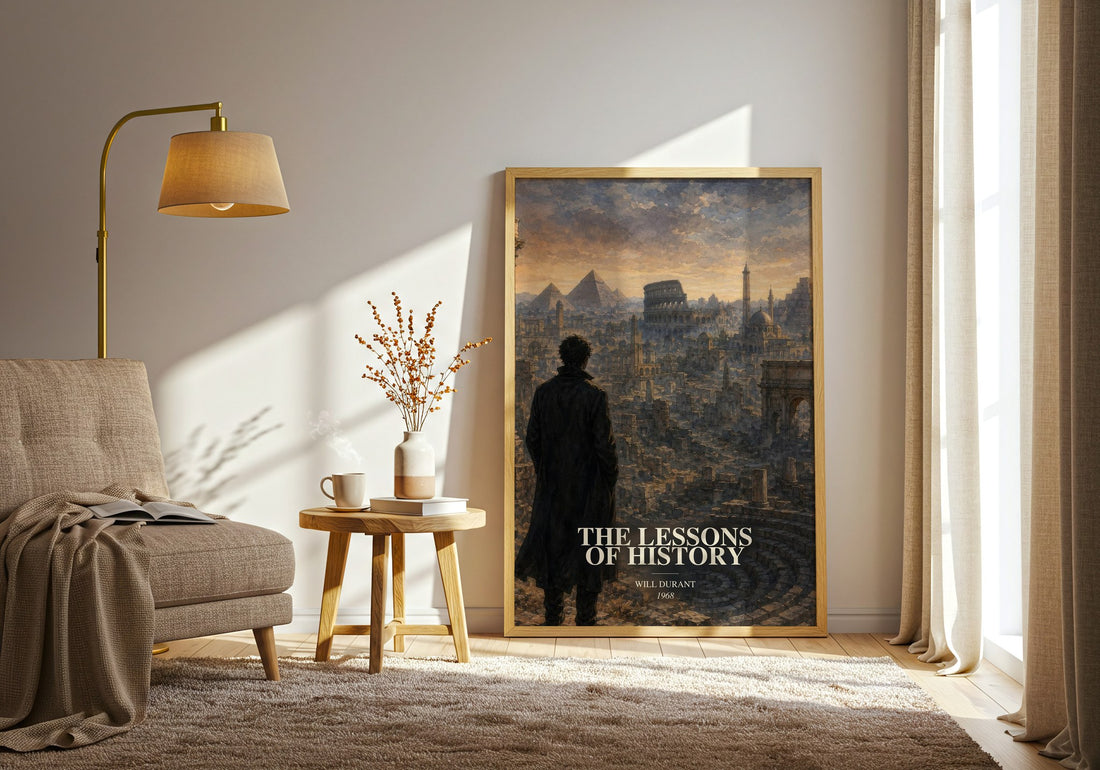 The Lessons of History watercolour print in frame leaning in hallway – non fiction wall art