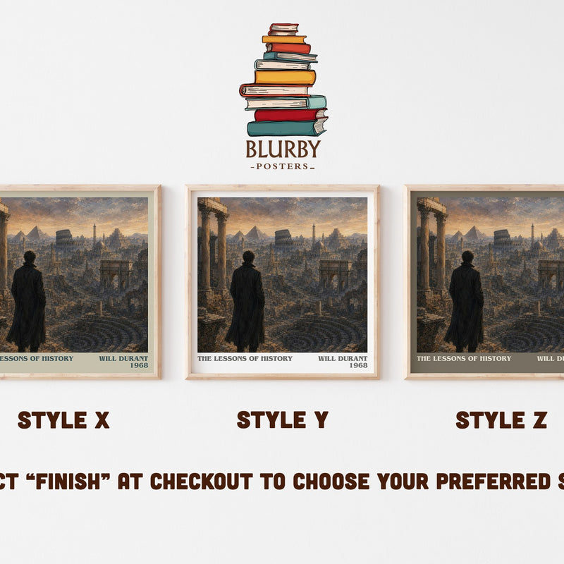 The Lessons of History literary print in frame leaning in hallway – non fiction wall art
