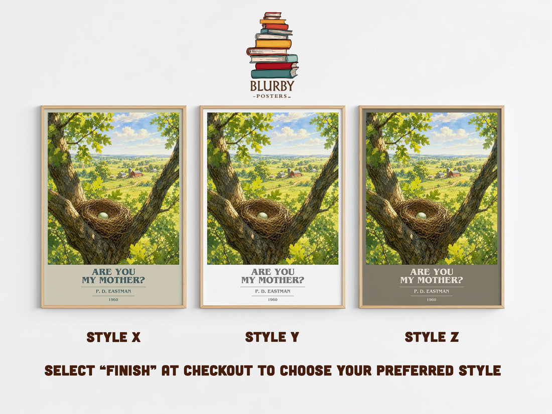 Are You My Mother? book cover print in frame leaning in hallway – childrens wall art (mockup)