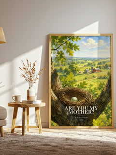 Are You My Mother? watercolour print in frame leaning in hallway – childrens wall art
