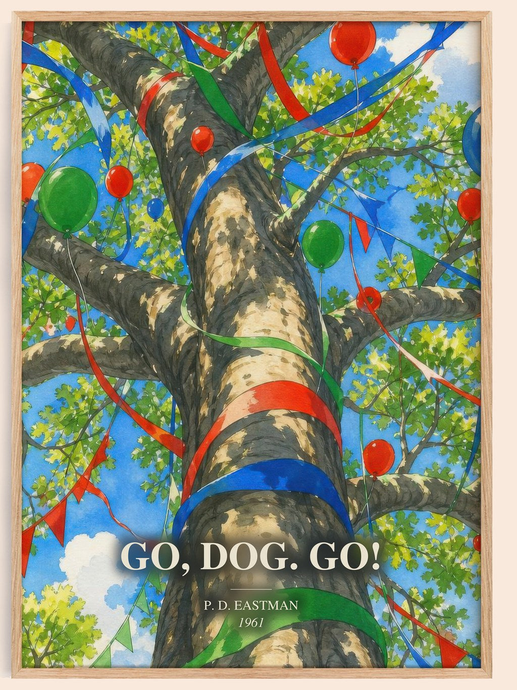 Go, Dog. Go! watercolour book poster by P. D. Eastman – framed literary art print