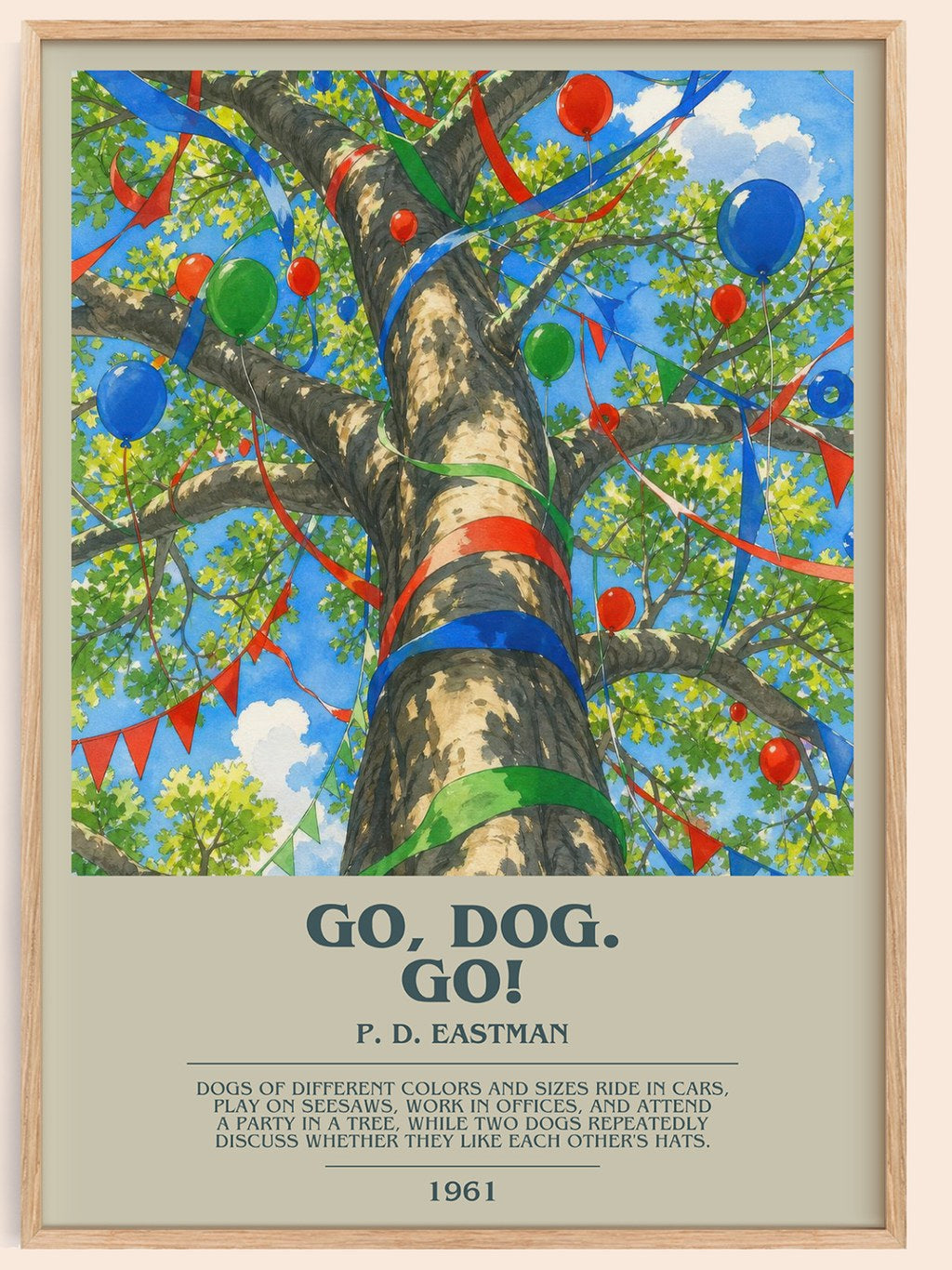 Go, Dog. Go! bookish book poster by P. D. Eastman – framed literary art print