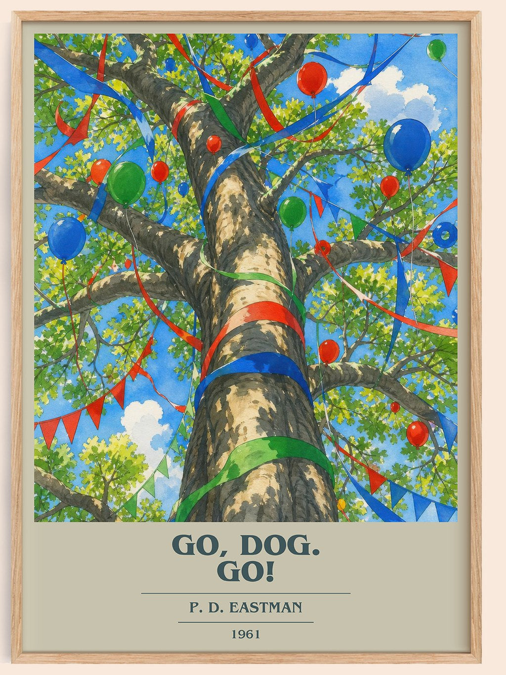 Go, Dog. Go! book cover book poster by P. D. Eastman – framed literary art print