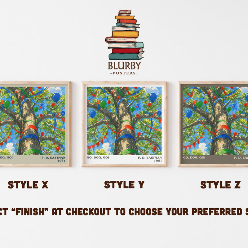 Go, Dog. Go! literary print in frame leaning in hallway – childrens wall art