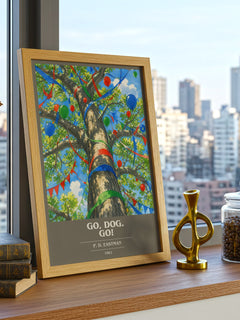 Go, Dog. Go! book cover print framed by window – literary home decor