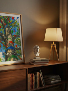 Go, Dog. Go! watercolour print on bookshelf – P. D. Eastman fan gift