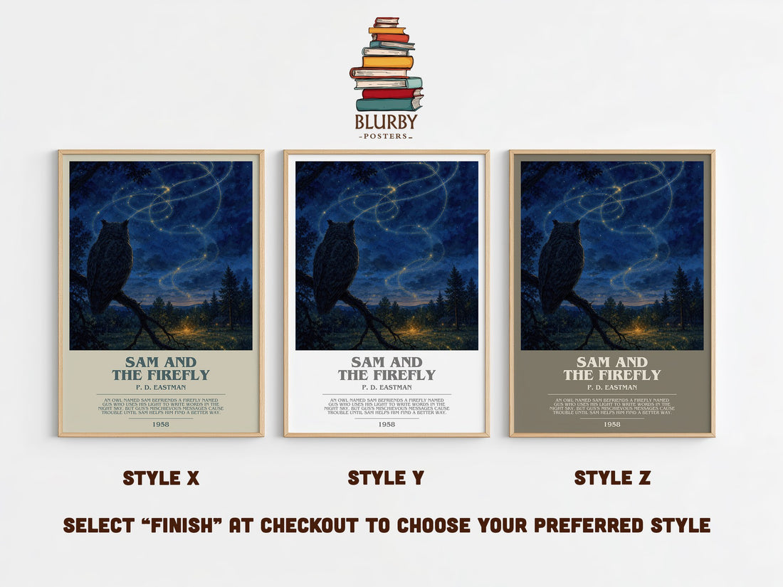 Sam and the Firefly bookish print in frame leaning in hallway – childrens wall art (mockup)