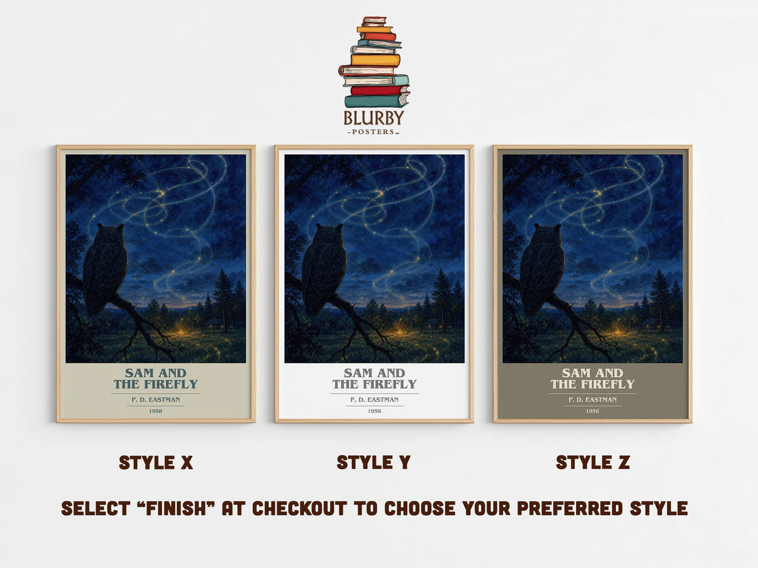 Sam and the Firefly book cover print in frame leaning in hallway – childrens wall art (mockup)