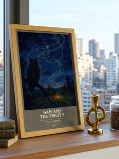 Sam and the Firefly book cover print framed by window – literary home decor