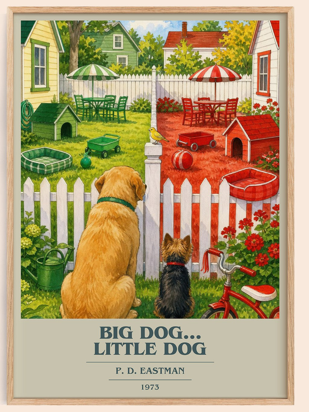 Big Dog... Little Dog book cover book poster by P. D. Eastman – framed literary art print