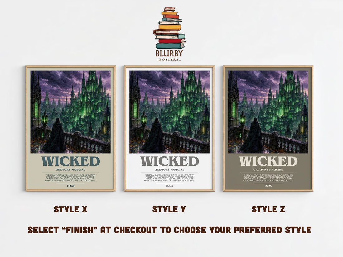 Wicked bookish print in frame leaning in hallway – fantasy wall art (mockup)