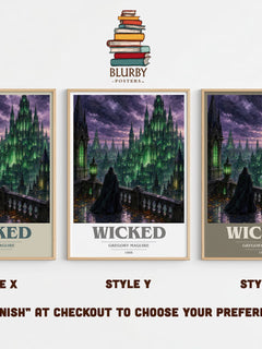 Wicked book cover print in frame leaning in hallway – fantasy wall art