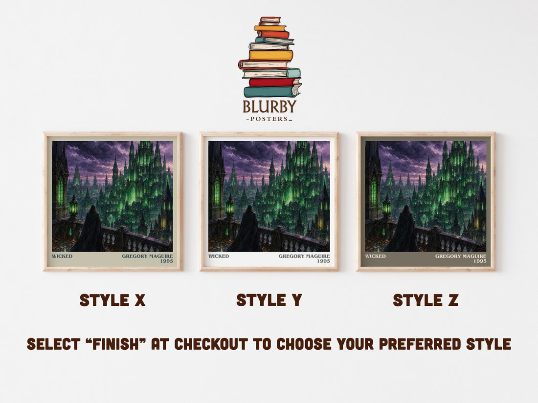 Wicked literary print in frame leaning in hallway – fantasy wall art (mockup)