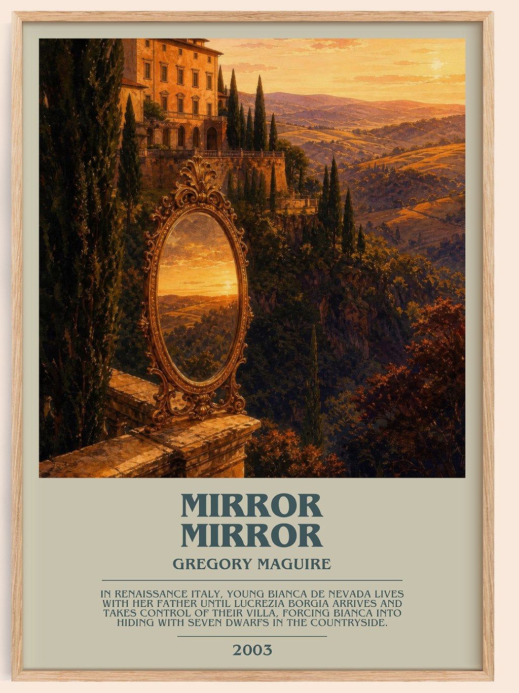 Mirror Mirror bookish book poster by Gregory Maguire – framed literary art print